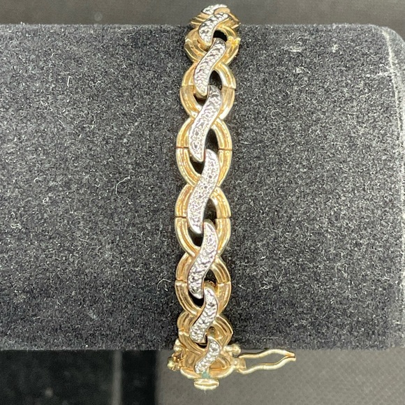 Vintage Marked 925 Sterling Silver Braided Two Toned Tennis Bracelet - Picture 3 of 6